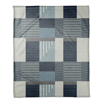 Patchwork Blues Coral Fleece Blanket