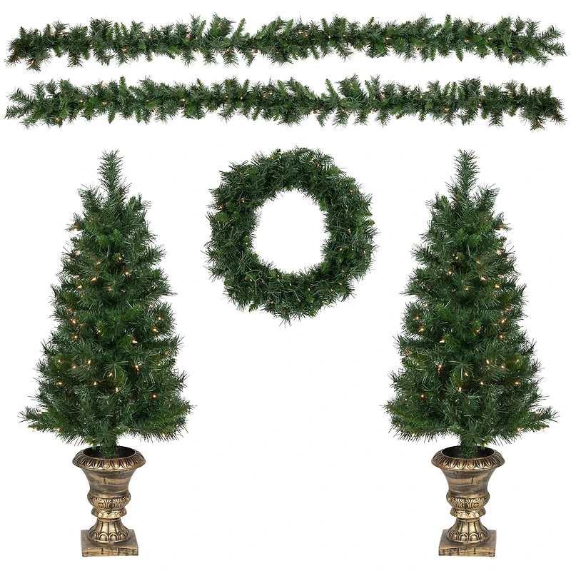 5-Piece Pre-Lit Norwich Pine Artificial Christmas Entryway Set
