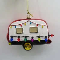 Decked Out Holiday Camper Glass Christmas Ornament - 3" - White and Red
