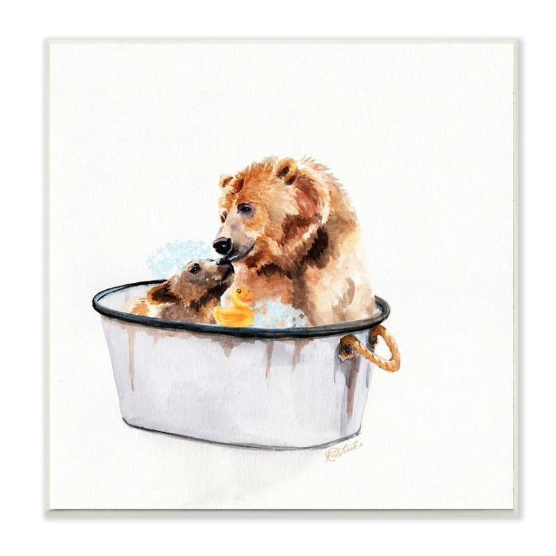 Stupell Industries Rustic Mother Bear and Cub in Bubble Bath,12" x 12"