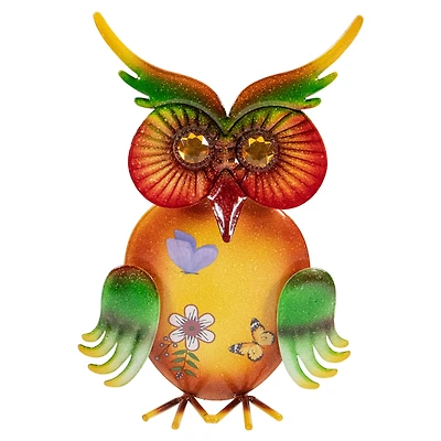 11" Orange and Green Metal Owl Outdoor Decoration