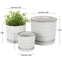 White Linear & Dotted Pattern Ceramic Planter Set