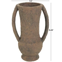 15" Dark Brown Ceramic Handmade Textured Amphora Vase with Two Long Handles