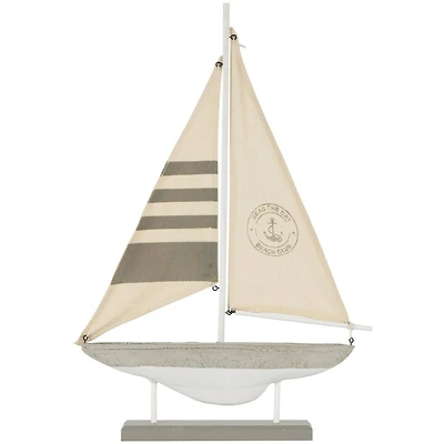 22" Gray Cement Stone Sail Boat Decorative Sculpture