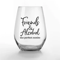 15oz. Friends & Alcohol the Perfect Combo Printed Stemless Wine Glass