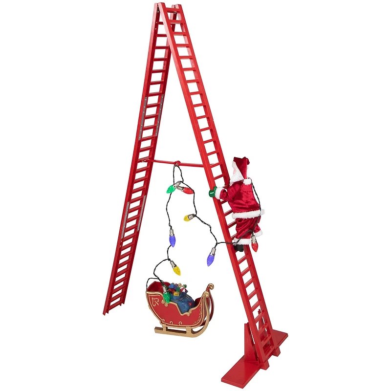 4ft. Animated Lighted Musical Santa Climbing Ladder Christmas Decoration