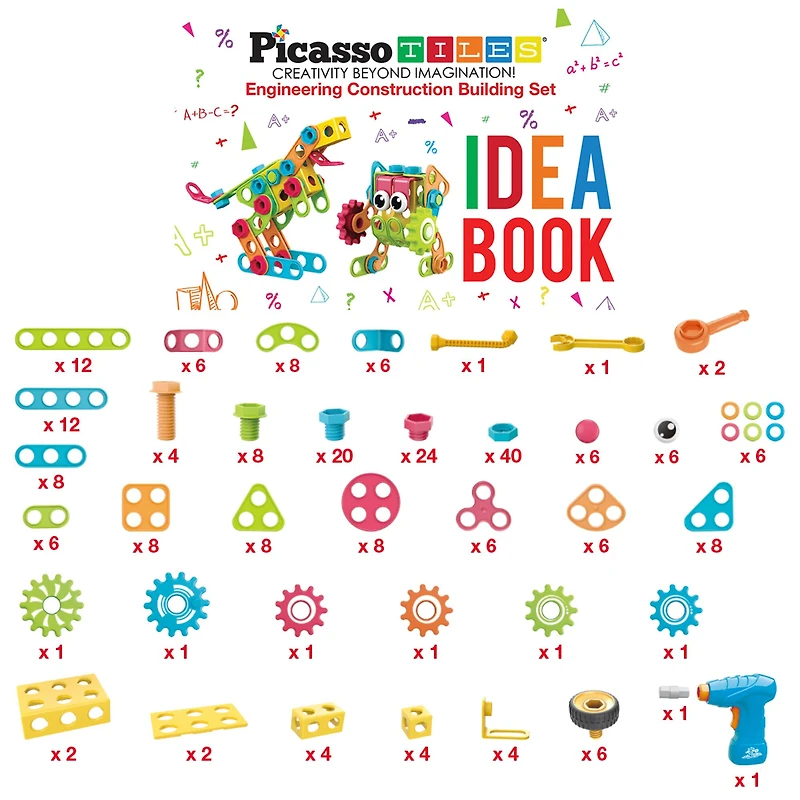 PicassoTiles® 250 Piece Engineering Construction Building Set