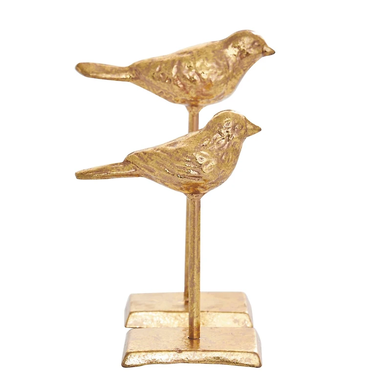 Gold Metal Bird Sculpture with Gold Foil Texturing Set