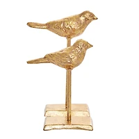 Gold Metal Bird Sculpture with Gold Foil Texturing Set
