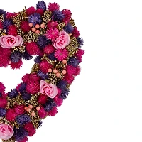 Pink and Purple Floral Berry and Twig Heart-Shaped Artificial Spring Wreath 13.5"