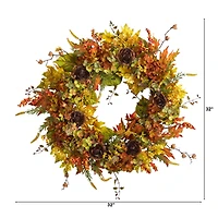 32" Hydrangea, Ranunculus & Maple Leaf Autumn Artificial Wreath
