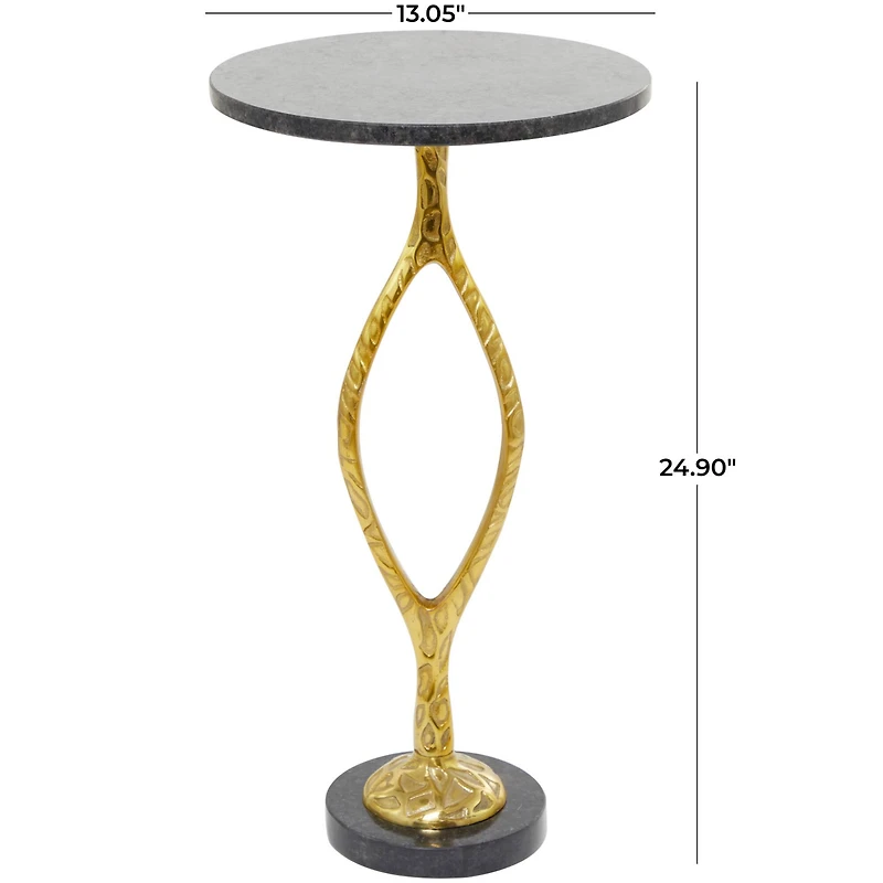 Gold Aluminum Pedestal Base Accent Table with Black Marble Top 13" x 13" x 25"