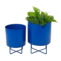 Blue Metal Modern Planter, Set of 2" 16", 13"