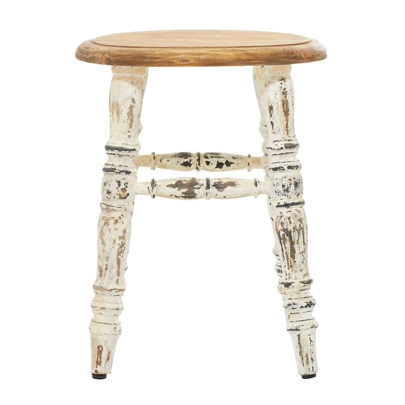 18" White Wood Farmhouse Stool