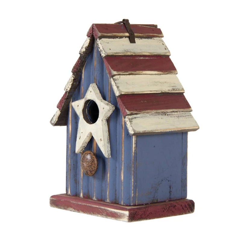 Glitzhome® 9" Solid Wood & Metal Rustic Style Birdhouse