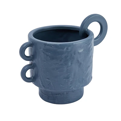 Hello Honey® 9.5" Blue Modern Stoneware Planter with Handles