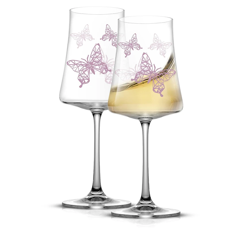 JoyJolt® 19oz. Meadow Butterfly Crystal White Wine Glass Set, 2ct.