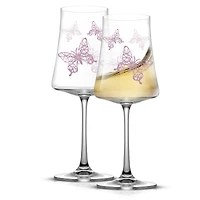 JoyJolt® 19oz. Meadow Butterfly Crystal White Wine Glass Set, 2ct.