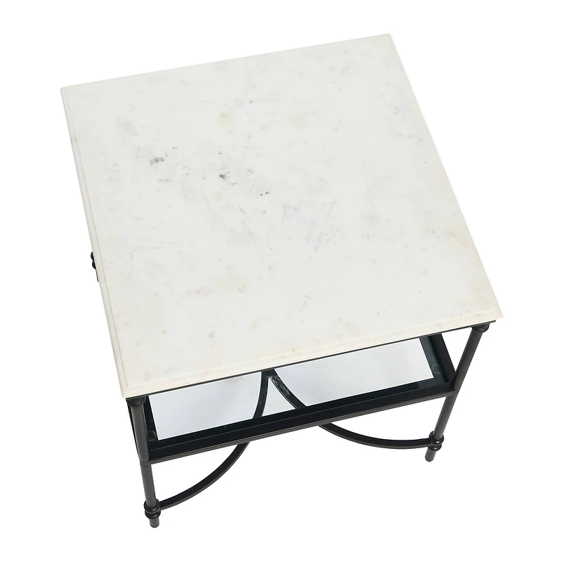 Hello Honey® 25" Libertine Genuine Marble and Metal End Table with Glass Storage Shelf