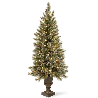5ft. Pre-Lit Glittery Bristle® Entrance Artificial Christmas Tree, Warm White LED Lights