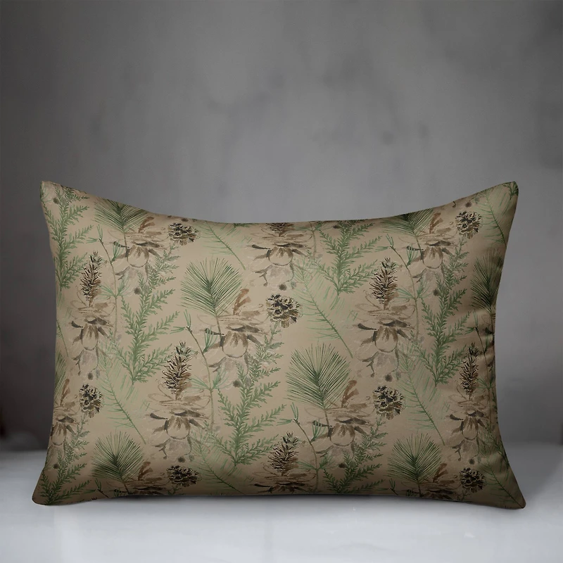 Pinecones & Greenery on Brown Rectangle Throw Pillow