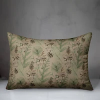 Pinecones & Greenery on Brown Rectangle Throw Pillow