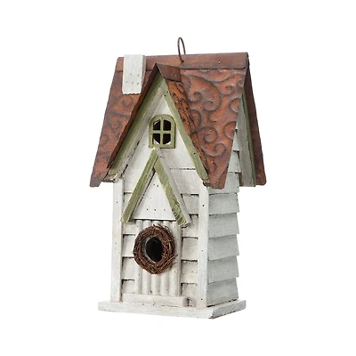 Glitzhome® 12" Washed White Distressed Cottage Birdhouse