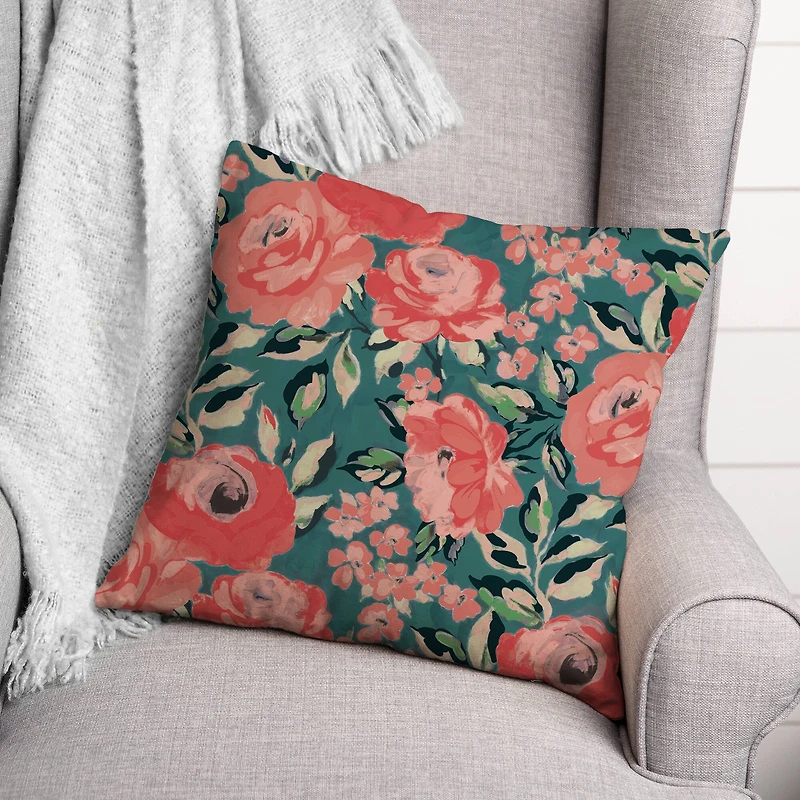 Pink and Red Flowers 18" x 18" Indoor / Outdoor Pillow