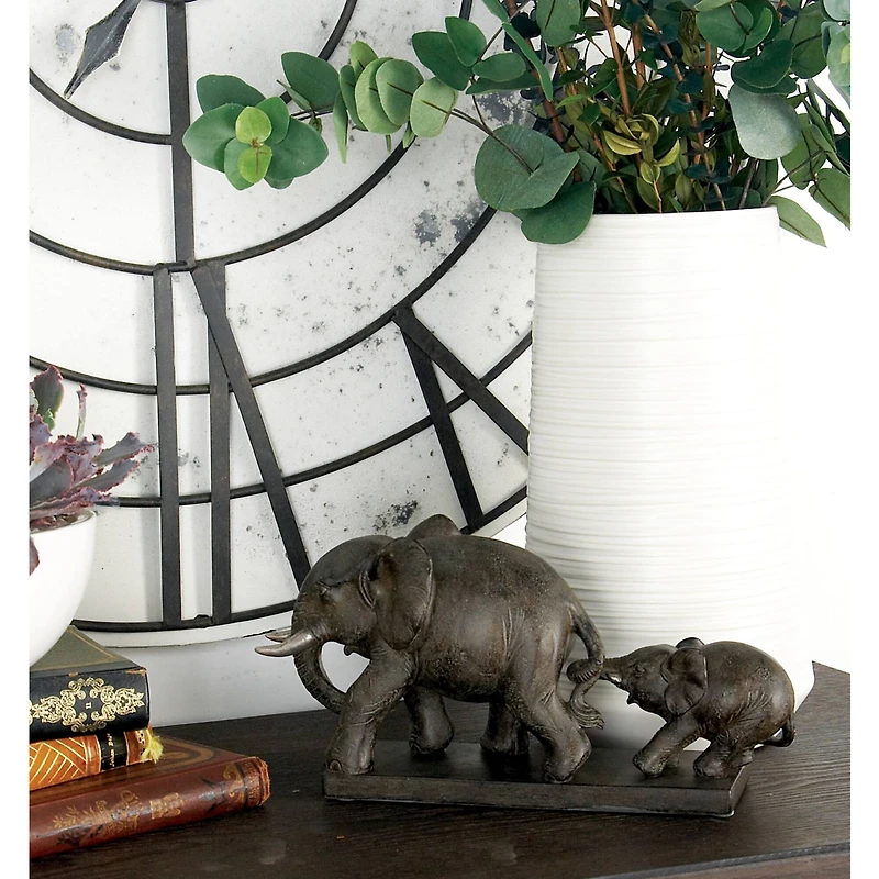 11" Brown Eclectic Polystone Elephant Sculpture