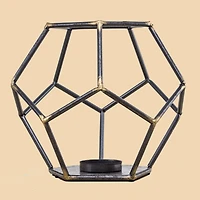 8" Dark Steel & Gold Geometric Metal Candle Holder