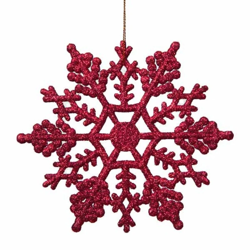 24ct. 4" Berry Red Glitter Snowflake Christmas Ornaments