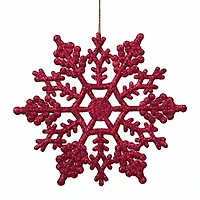 24ct. 4" Berry Red Glitter Snowflake Christmas Ornaments