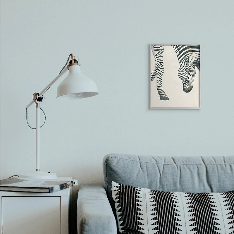 Stupell Industries Zebra Grazing Striped Safari Animal Hoof Detail in Gray Frame Wall Art