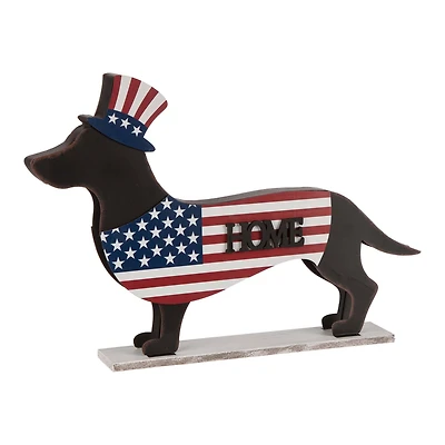 Glitzhome® 24.5" Patriotic Double-Sided HOME/WELCOME Dachshund Décor