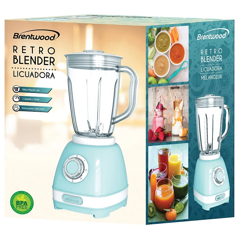 Brentwood 2 Speed Retro Blender with 50oz. Plastic Jar