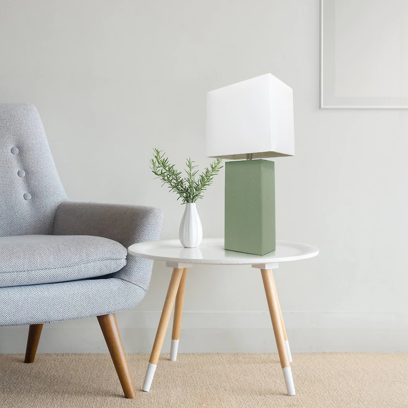 Lalia Home Lexington 21" Sage Green Leather Base Table Lamp