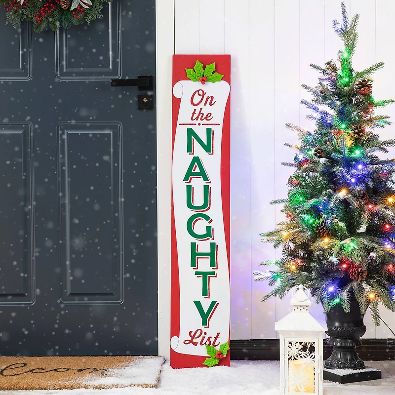 Glitzhome® 3.5ft. Double-Sided Wooden Naughty & Nice List Porch Sign