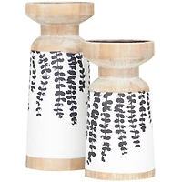 Brown Wood Drooping Vine Pillar Leaf Candle Holder Set