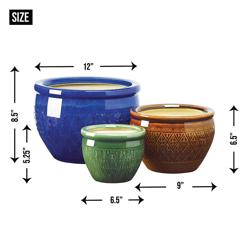 3 Jewel-Tone Flower Pot Set