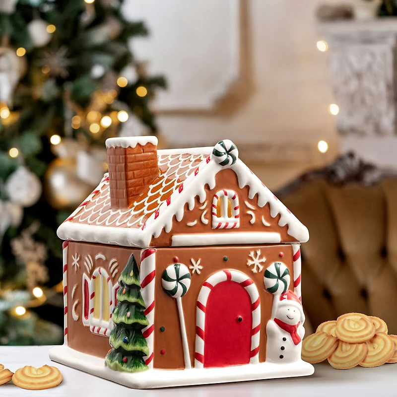 9.5" Ceramic LED Lit Gingerbread House Cookie Jar
