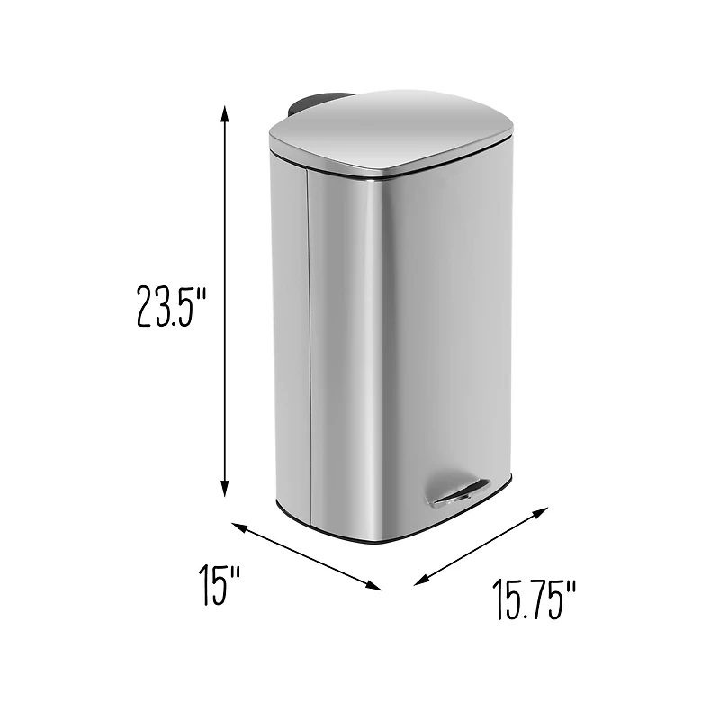 40L Rectangular Stainless Steel Step Trash Can With Lid