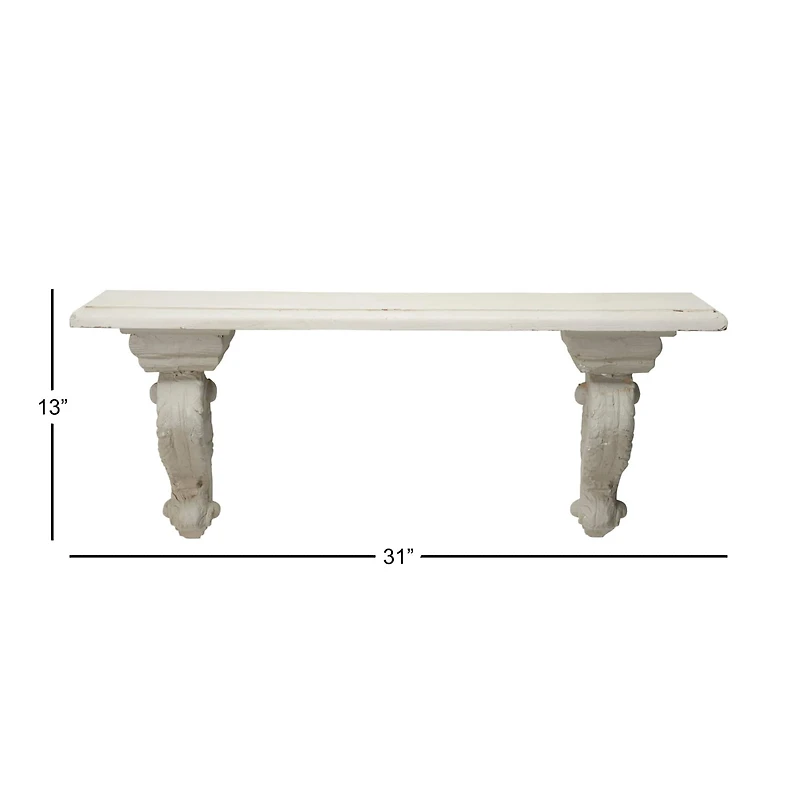 32" White Wood Farmhouse Wall Shelf