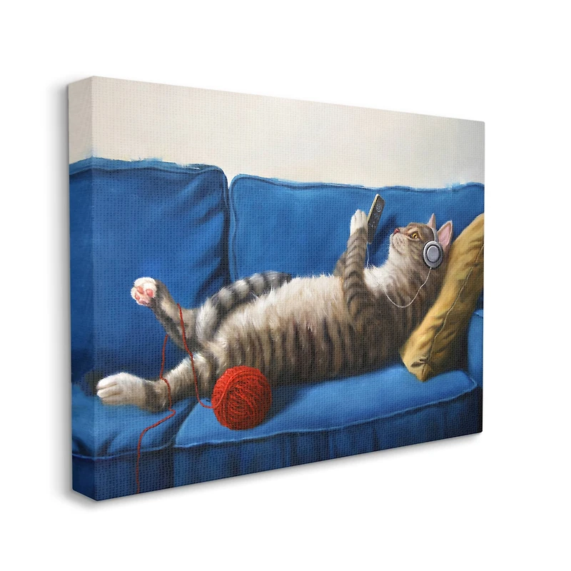 Stupell Industries Cat Couch Relaxing Red Yarn Ball Pet Portrait Canvas Wall Art