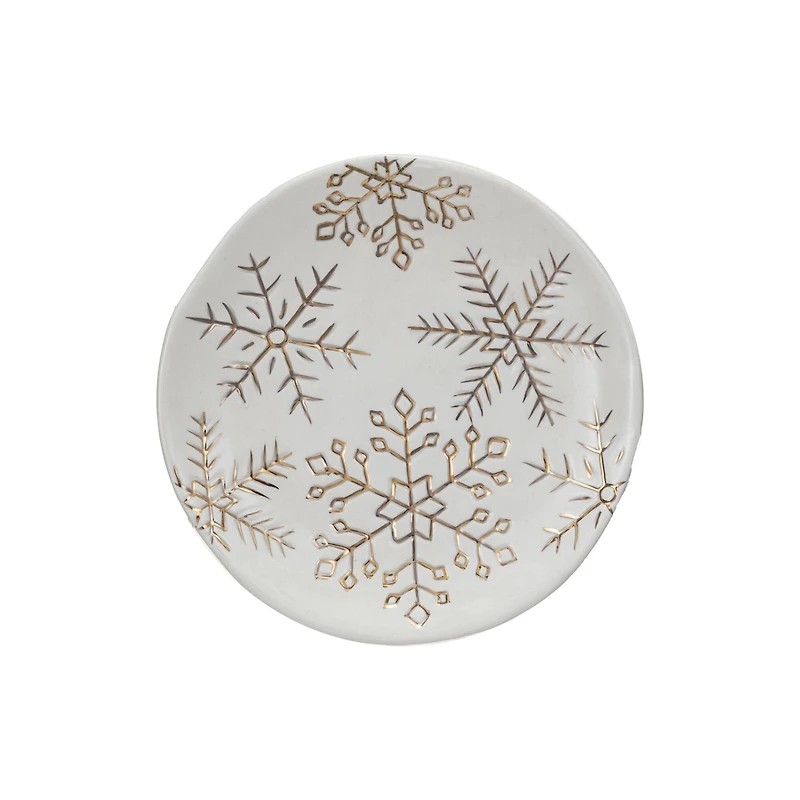 Hello Honey® 6" White Stoneware Plate with Gold Electroplated Snowflakes