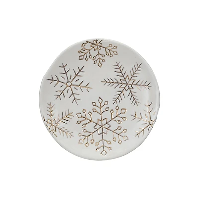 Hello Honey® 6" White Stoneware Plate with Gold Electroplated Snowflakes