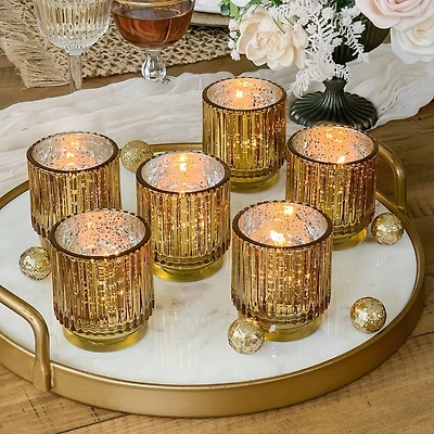 Kate Aspen® Gold Vintage Ribbed Glass Tealight Votive Candle Holder Set