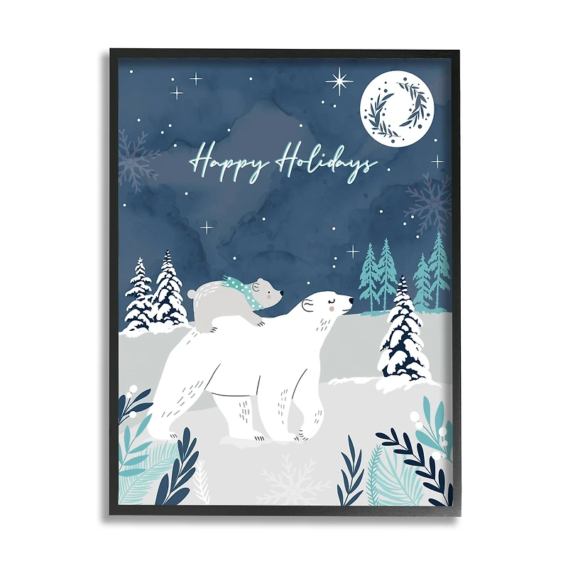 Stupell Industries Happy Holidays Winter Snow Bears Framed Giclee Art