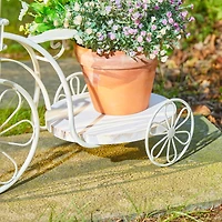 Glitzhome® 18" White Metal Tricycle Planter Stand with Solid Wood Tray