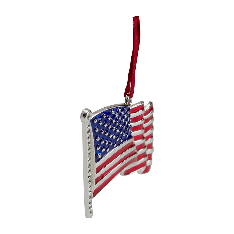 Silver Plated American Flag Crystal Embellished Ornament