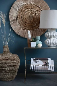 Hello Honey® 22" Distressed White Finish Fluted Terracotta Table Lamp with Linen Shade